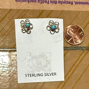 Sterling Silver Turquoise Flower Stud Earrings